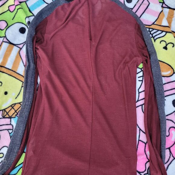 Size Medium Zara Collection Burgundy Two Toned Unique Mesh Layering Preppy Top - Picture 6 of 7